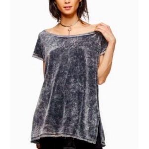 Free People We The Free Doran Washed Velvet Tee in Black Gray Medium OB545918